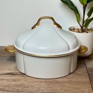 Vintage George Briard Coquille D'Or Ovenware Large Covered Casserole-White &Gold